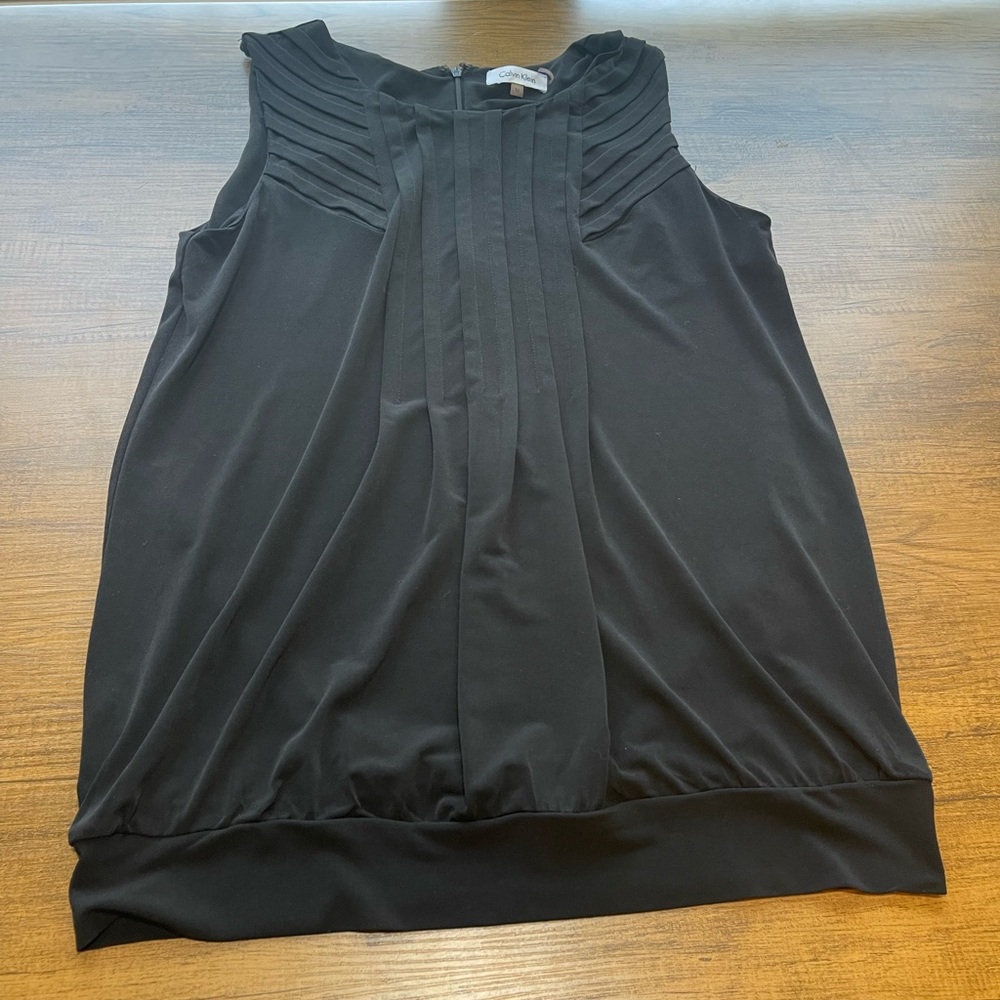 Calvin Kline Black Textured Tank Blouse